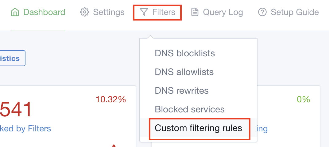 AdGuard Home filters menu